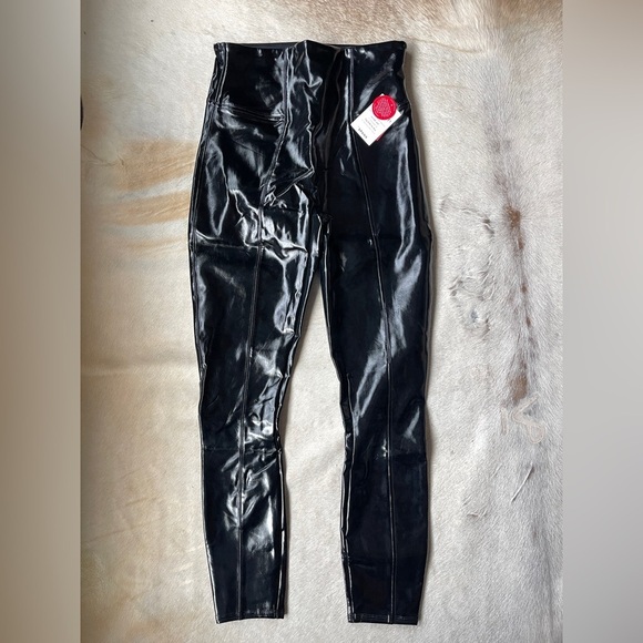 NWT Spanx Faux Patent Leather Classic Black Leggings High Rise Stretch - Picture 2 of 6